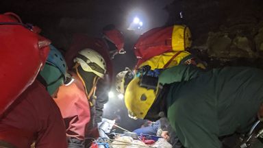'The extraction of an injured caver from such a complex cave system creates many challenges including negotiating small tunnels, climbs, rivers and continuously uneven ground', rescuers said.Pic: South & Mid Wales Cave Rescue Team